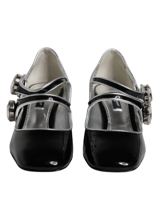 Dolce & Gabbana Schwarz Lackleder Kristall Mary Jane Pumps Schuhe