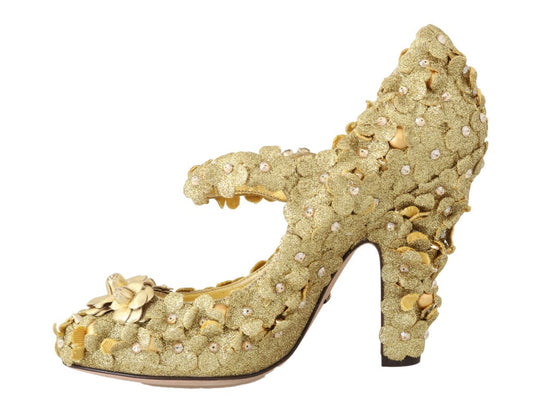 Dolce & Gabbana Gold Floral Kristall Mary Janes Pumps