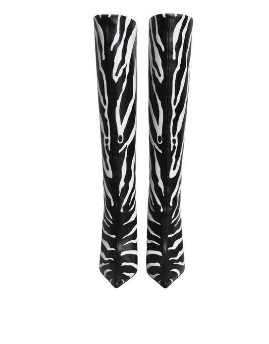 Dolce & Gabbana Schwarz Weiß Zebra Absätze Hohe Stiefel Schuhe
