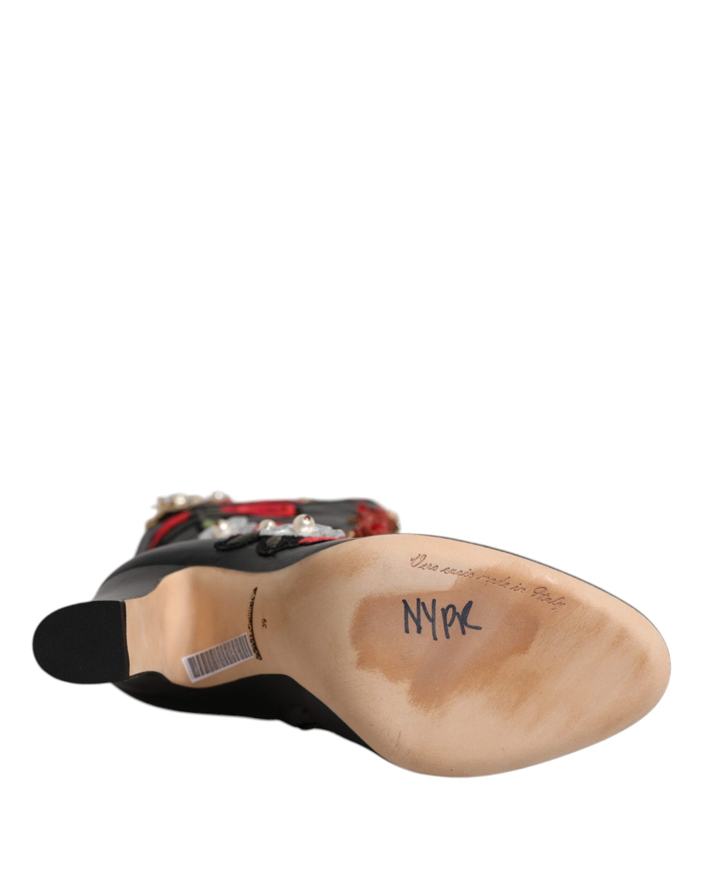 Dolce & Gabbana Schwarz Rosen verschönert Lederabsatz Stiefel Schuhe