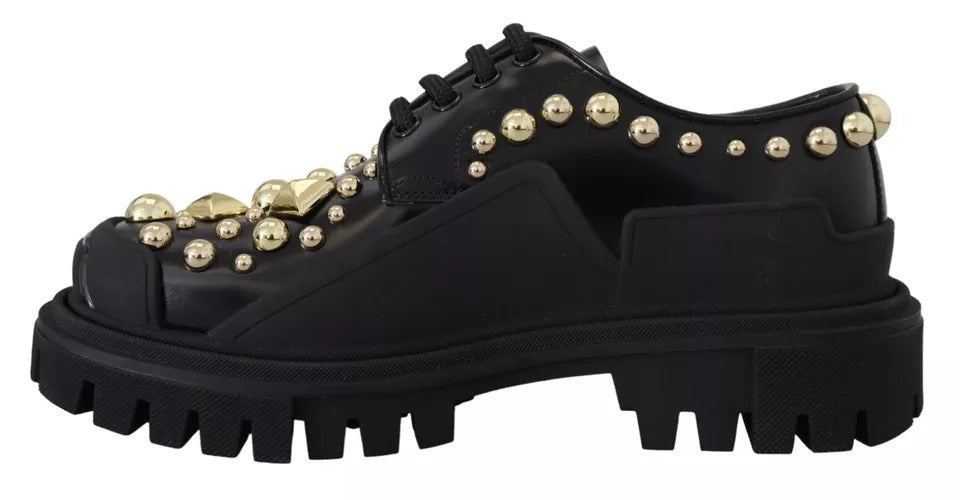 Dolce & Gabbana Schwarze Leder Trekking Derby verschönerte Schuhe
