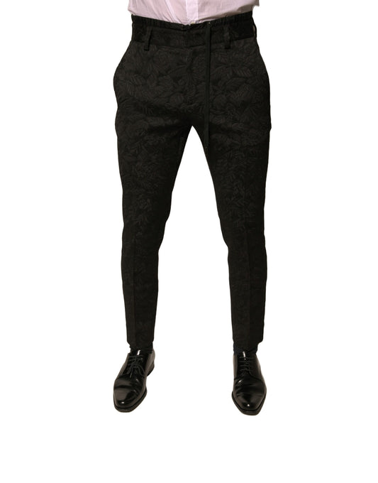 Dolce & Gabbana Schwarze Brokat Polyester Skinny Herren Anzughose
