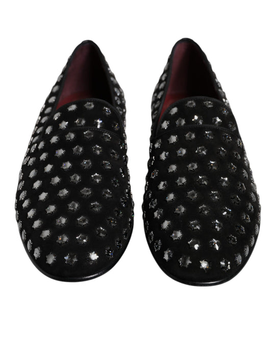Dolce & Gabbana Schwarze kristallverzierte Loafers Kleid Schuhe