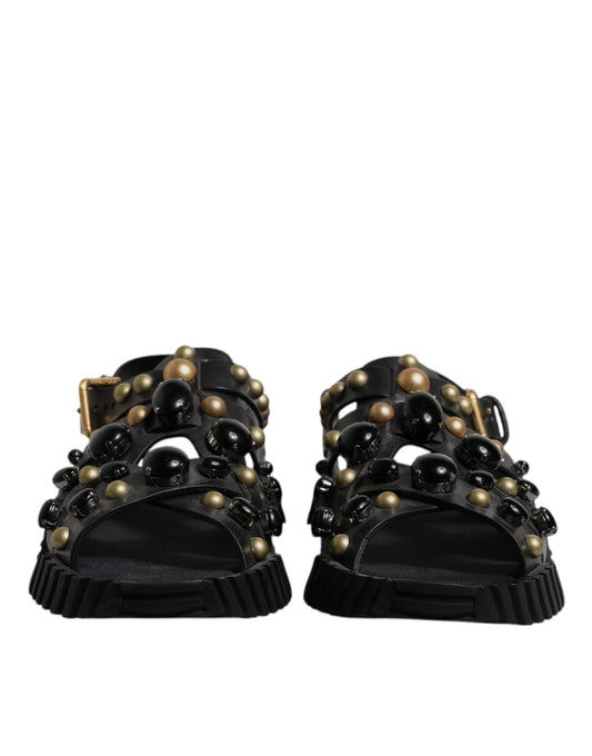 Dolce & Gabbana Schwarze Leder Nieten-Sandalen Schuhe
