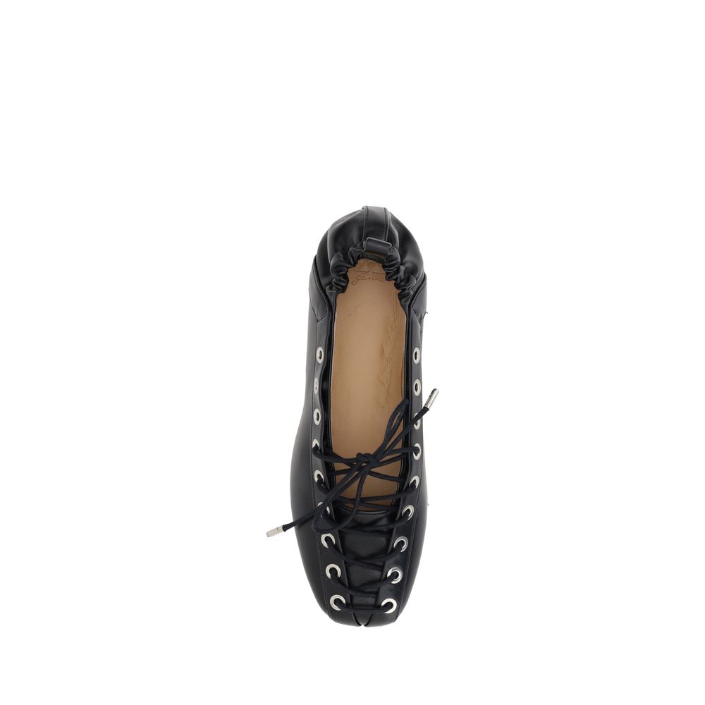 Ganni Schwarze Ballett-Flats aus Polyester