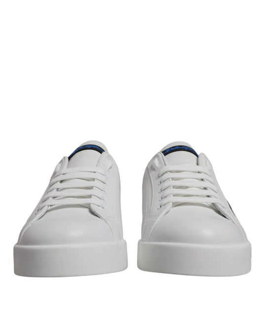 Dolce & Gabbana Weiß Blau Leder Logo Low Top Sneakers Schuhe