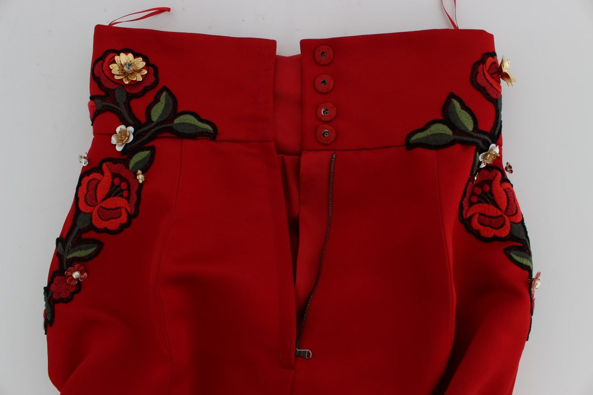 Dolce & Gabbana Rote Seidenkristallrosen Shorts