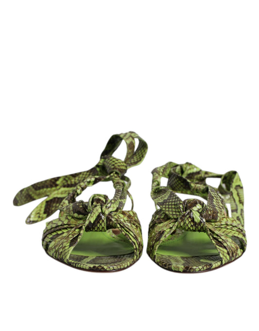 Dolce & Gabbana Grüne Animal Print Ankle Wrap Sandalen Schuhe