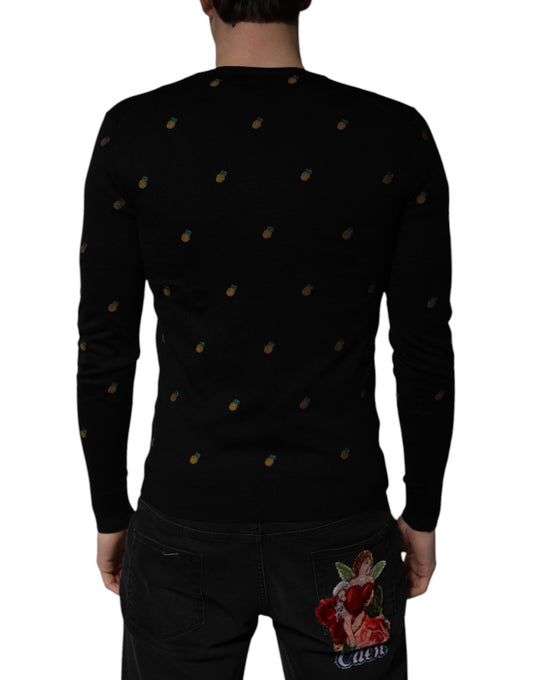 Dolce & Gabbana Schwarzer Ananas-Pullover mit Rundhalsausschnitt