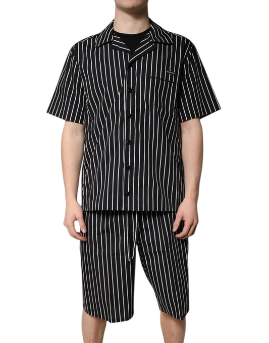 Dolce & Gabbana Schwarz Weiß Streifen Baumwolle Männer Pyjama Set Nachtwäsche