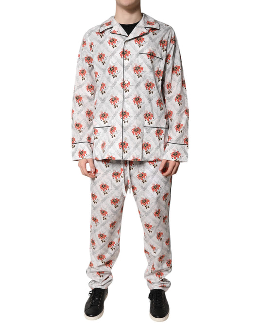 Dolce & Gabbana Multicolor Floral Print Baumwolle Pyjama Set Nachtwäsche