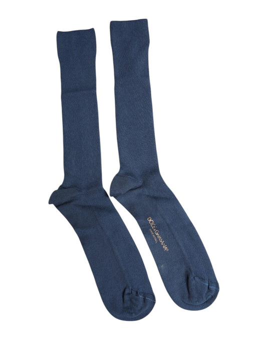 Dolce & Gabbana Blaue Baumwolle DG Logo Over The Calf Socken