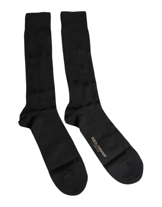 Dolce & Gabbana Schwarze Stretch Logo Mid Calf Herren Socken