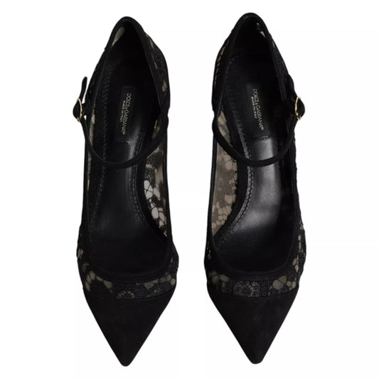 Dolce & Gabbana Schwarz Mary Jane Taormina Spitze Pumps Schuhe