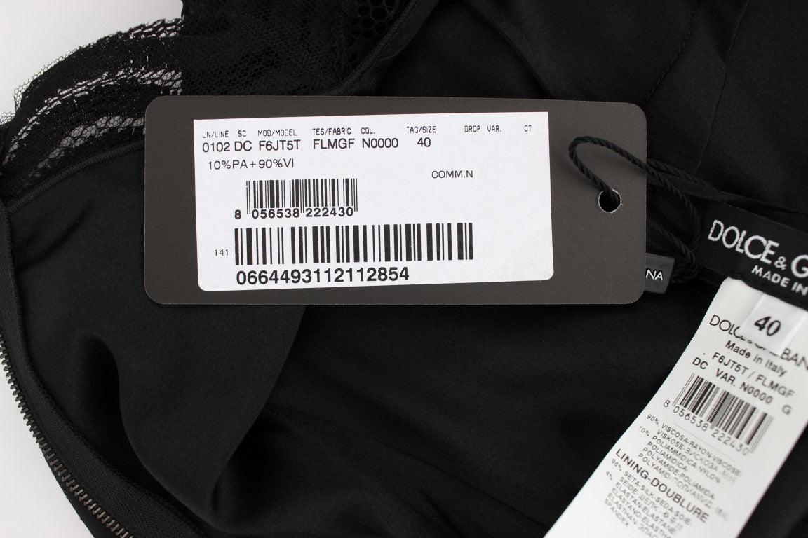 Dolce & Gabbana Schwarzes geblümtes langes Ball-Maxikleid aus Spitze