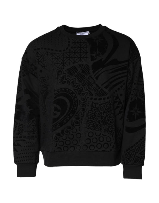 Dolce & Gabbana Schwarzes bedrucktes Sweatshirt mit Rundhalsausschnitt Pullover