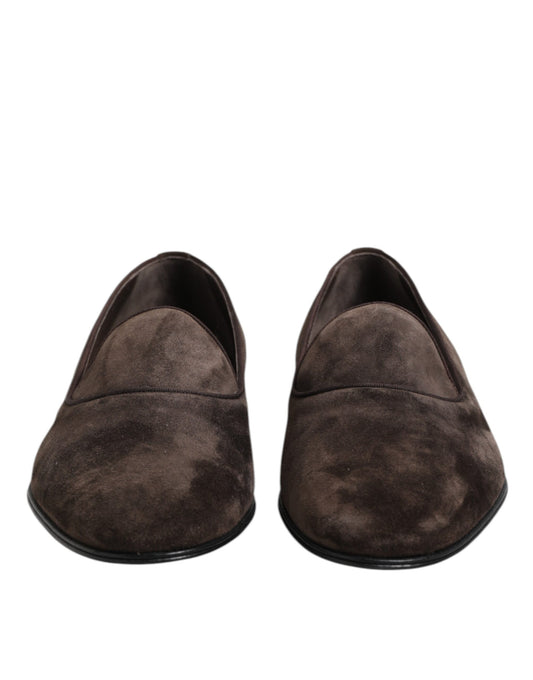 Dolce & Gabbana Braune Samtleder Slipper Schuhe