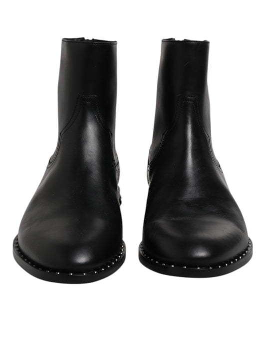 Dolce & Gabbana Schwarze Leder Logo-Stiefeletten Nietenschuhe