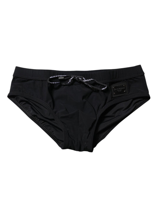 Dolce & Gabbana Schwarze Logoplakette Männer Beachwear Brief Bademode
