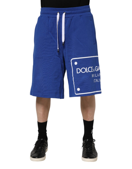 Dolce & Gabbana Blaue Logo-Baumwoll-Bermudas Sweatshorts Shorts