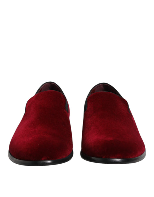 Dolce & Gabbana Rote Baumwolle Samt Slip On Loafers Formelle Schuhe