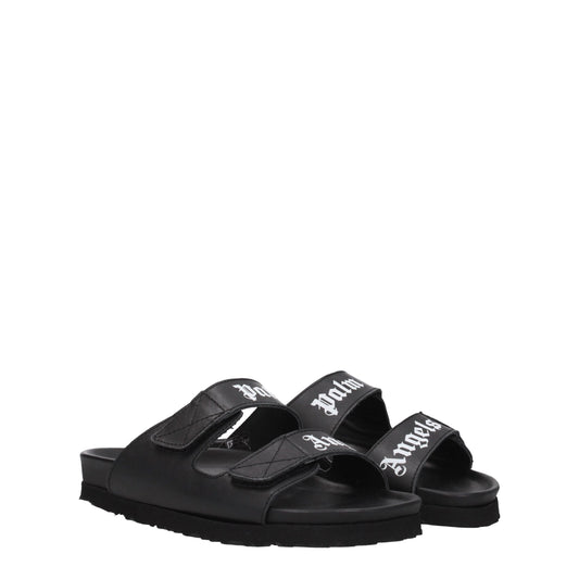 Palm Angels Flache Sandalen aus schwarzem Leder