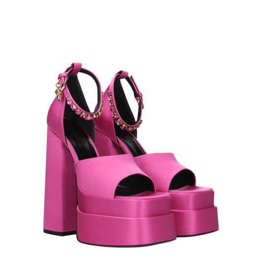 Versace Rosa Satin-Plateausandalen