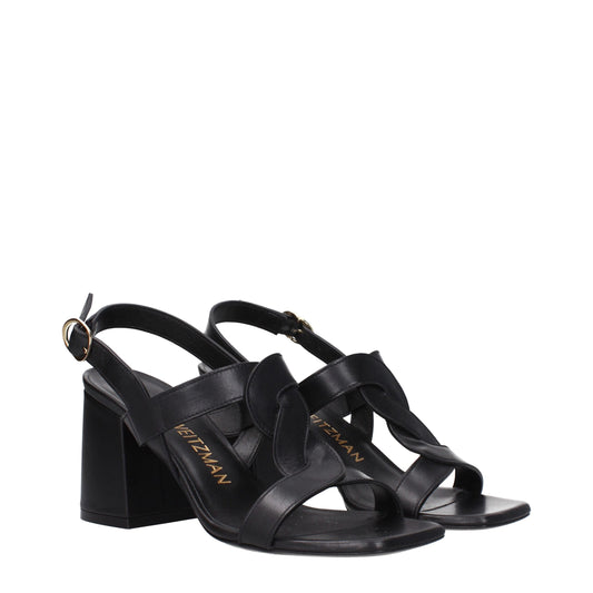Stuart Weitzman Schwarze Ledersandalen mit Plateauabsatz