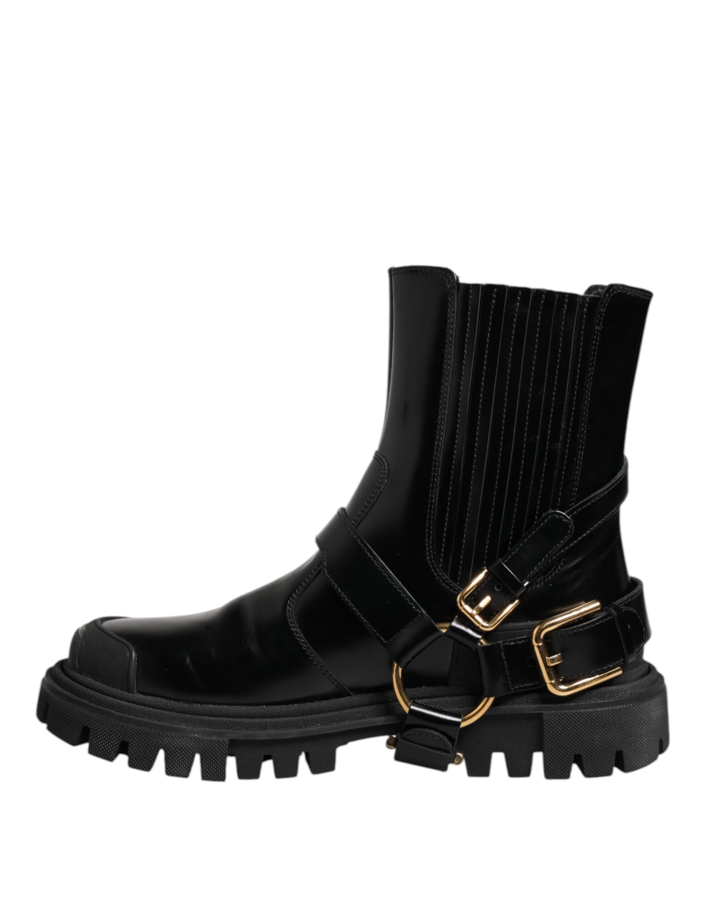 Dolce & Gabbana Schwarz Leder Chelsea Männer Kurze Stiefel Schuhe