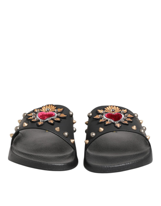 Dolce & Gabbana Schwarzer Gummi Sacred Heart Slides Männer Beachwear Schuhe