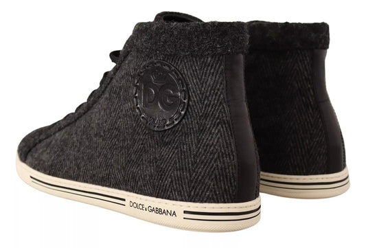 Dolce & Gabbana Graue Wolle Baumwolle Casual High Top Sneakers
