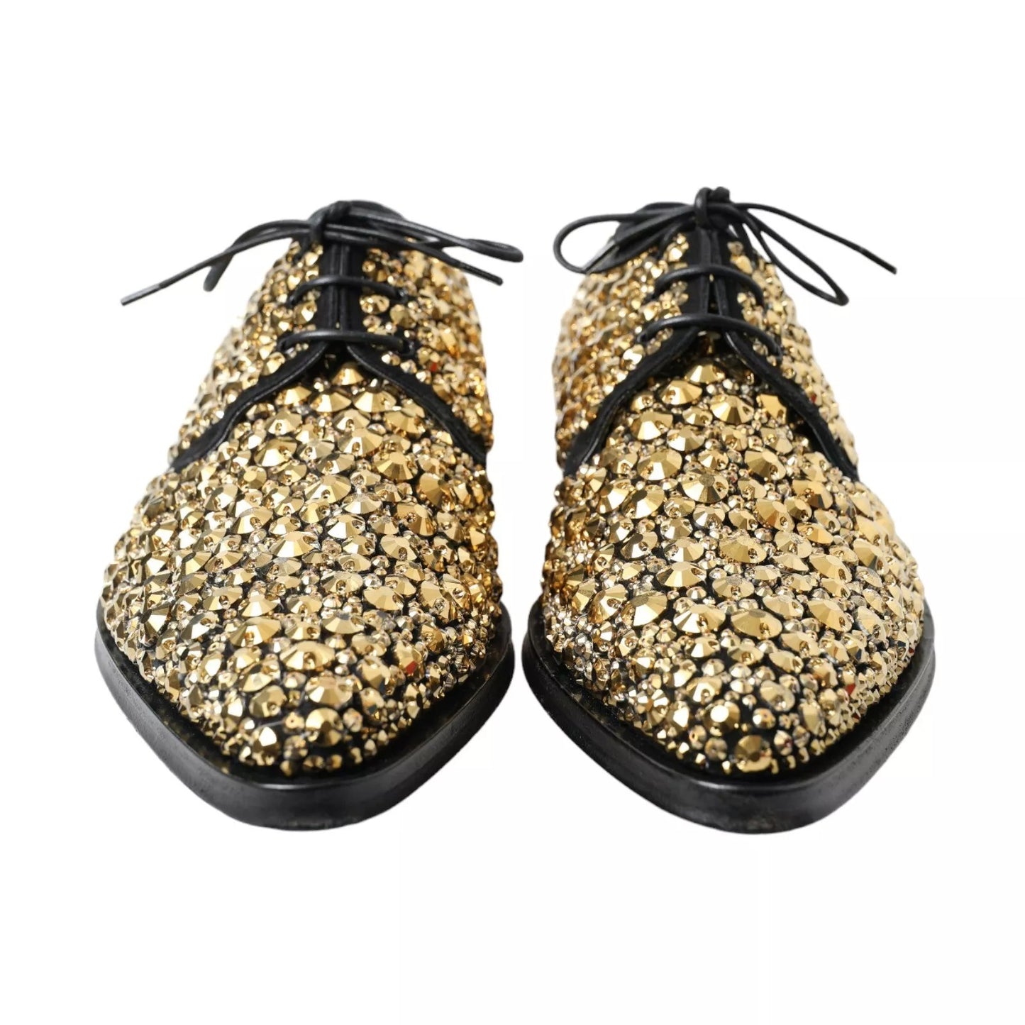 Dolce & Gabbana Schwarz Gold verschönerte Derby Schuhe