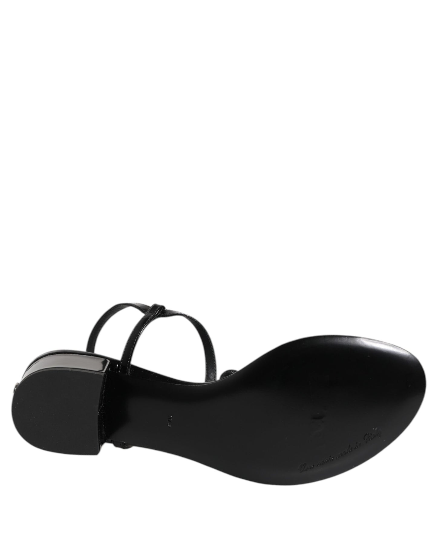 Dolce & Gabbana Schwarze Leder-Kristall-Knöchelriemen-Sandalen Schuhe