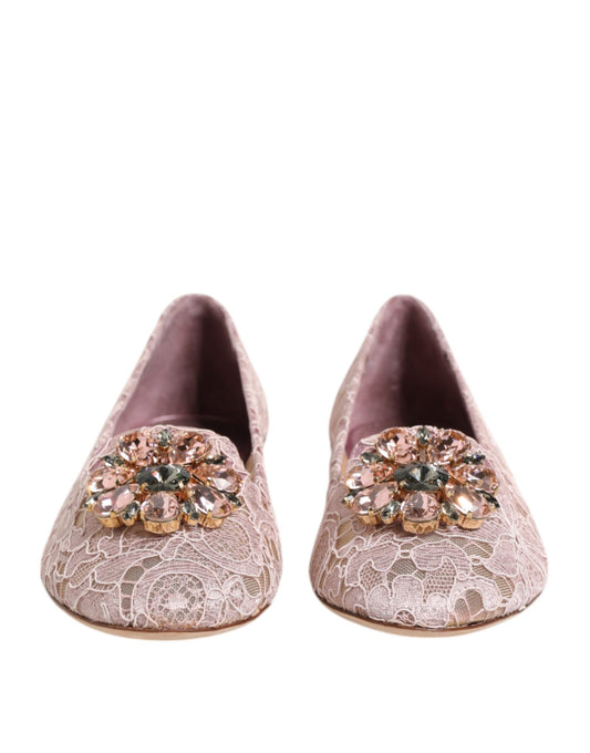 Dolce & Gabbana Rosa Taormina Spitze Kristalle Flats Schuhe