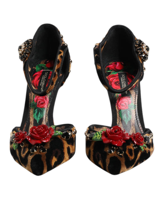 Dolce & Gabbana Braun Leopard Crystal Roses Pumps Schuhe