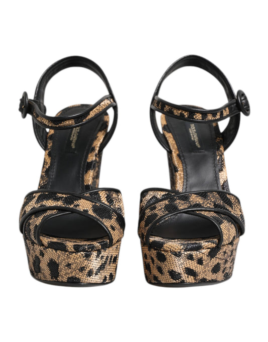 Dolce & Gabbana Braun Leopard Wedges Riemchensandalen Schuhe