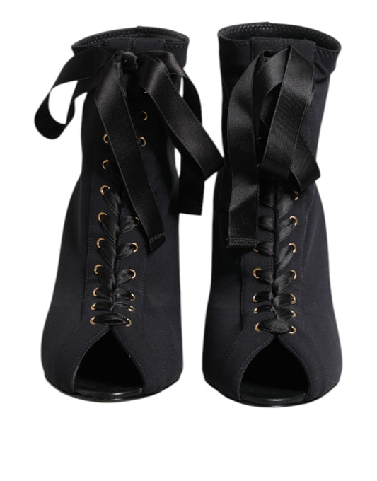 Dolce & Gabbana Schwarz Stiletto Heels Lace Up Stiefel Schuhe
