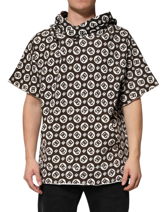 Dolce & Gabbana Braun Weiß DG Logo Kurzer Kapuzenpullover