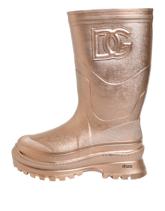 Dolce & Gabbana Rose Gold Gummi Pull On Regen Stiefel Schuhe