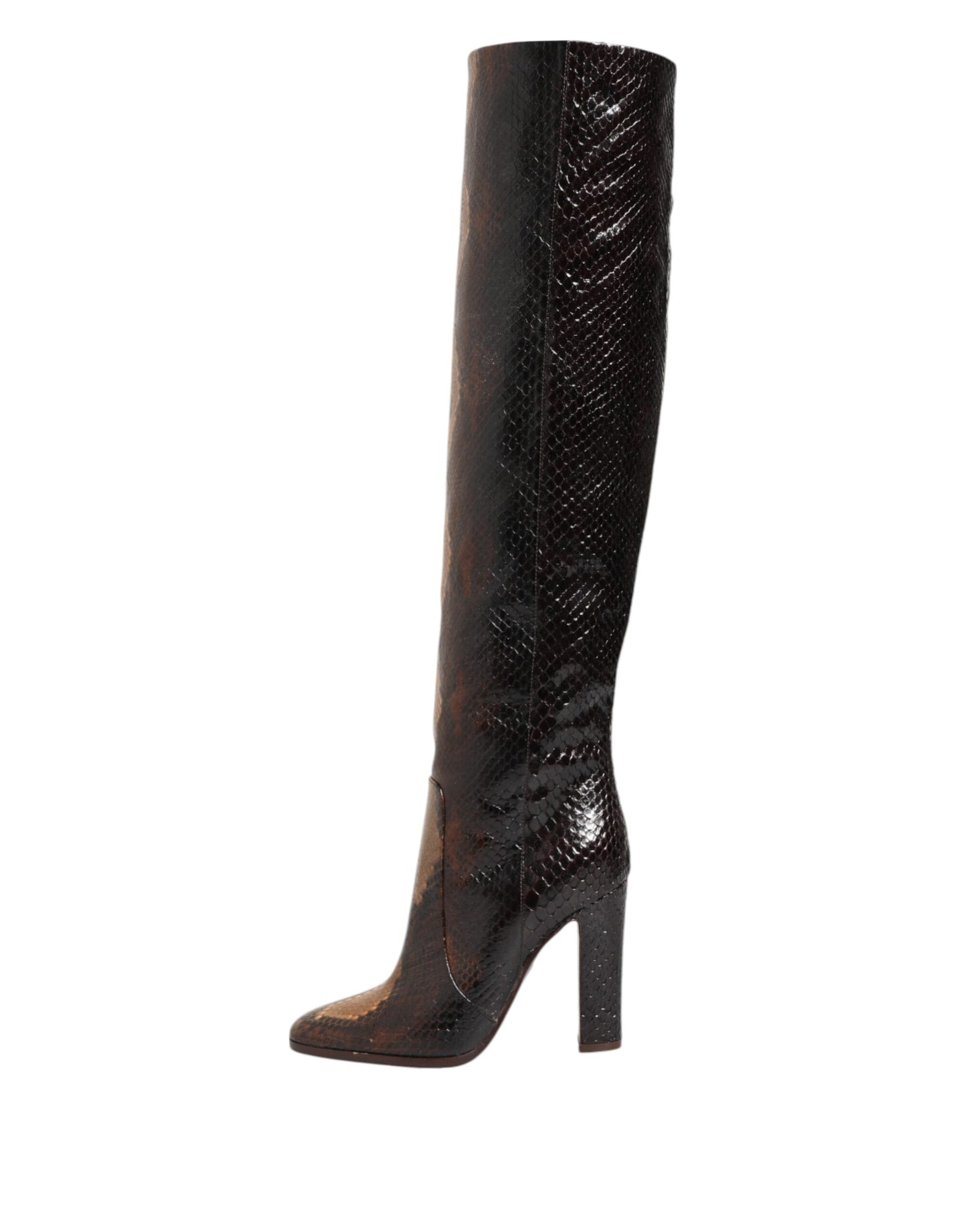 Dolce & Gabbana Braun Python Schlangenhaut Druck Reiten Stiefel Schuhe