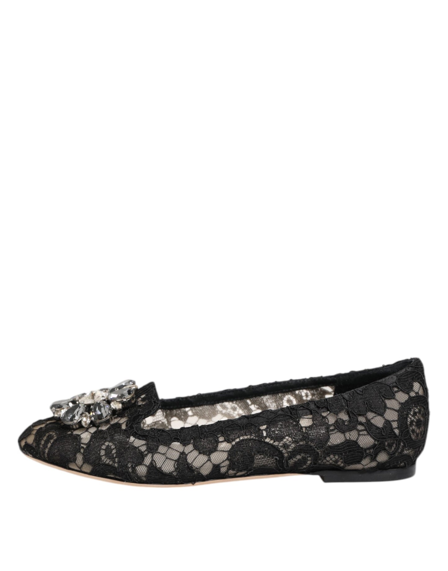 Dolce & Gabbana Schwarz Taormina Spitze Kristalle Flats Schuhe