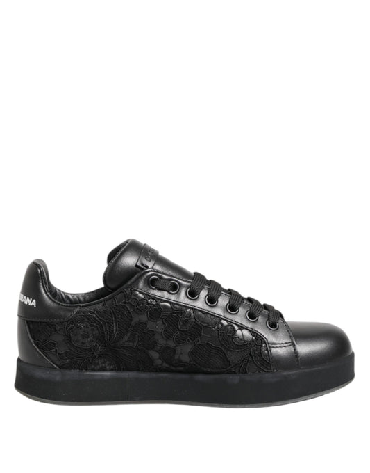 Dolce & Gabbana Schwarz Floral Spitze Low Top Sneakers Schuhe
