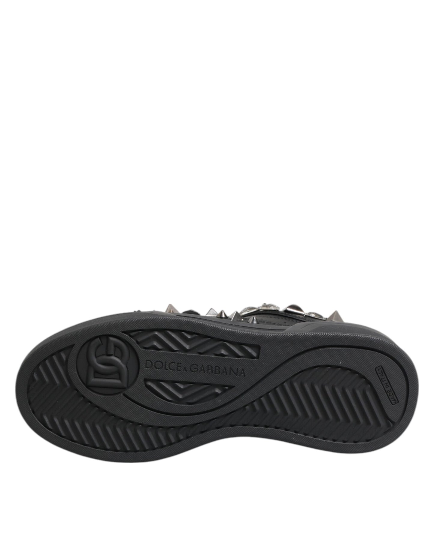 Dolce & Gabbana Schwarze Leder Nieten Low Top Sneakers Schuhe