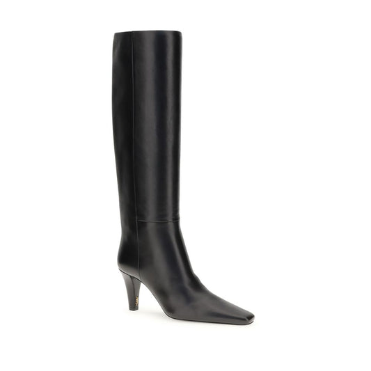Saint Laurent Schwarze Lederstiefel mit hohem Absatz