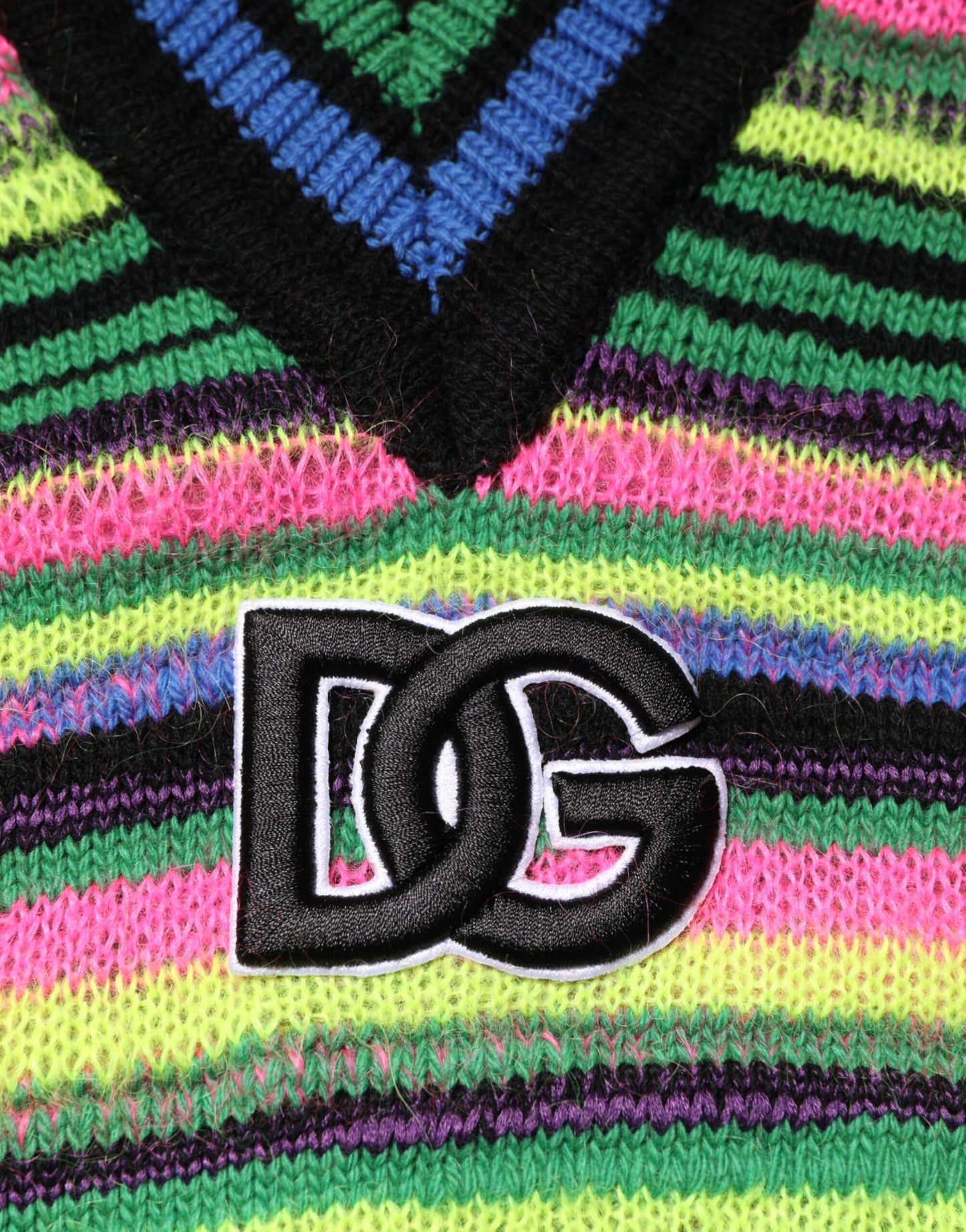 Dolce & Gabbana Multicolor DG Logo V-Ausschnitt Strickpullover