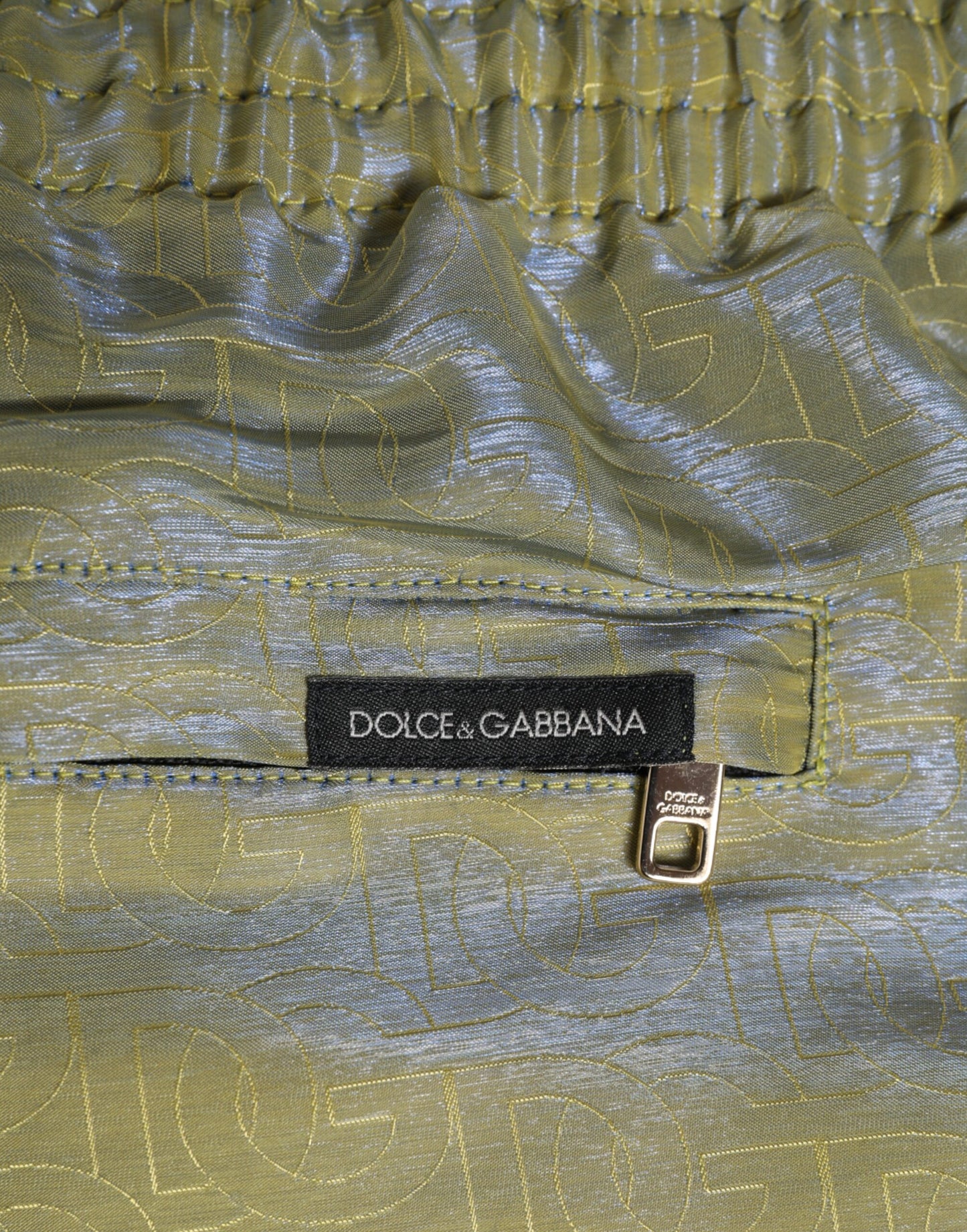 Dolce & Gabbana Grüner Polyester Metallic-Logo-Druck Herren-Badebekleidung