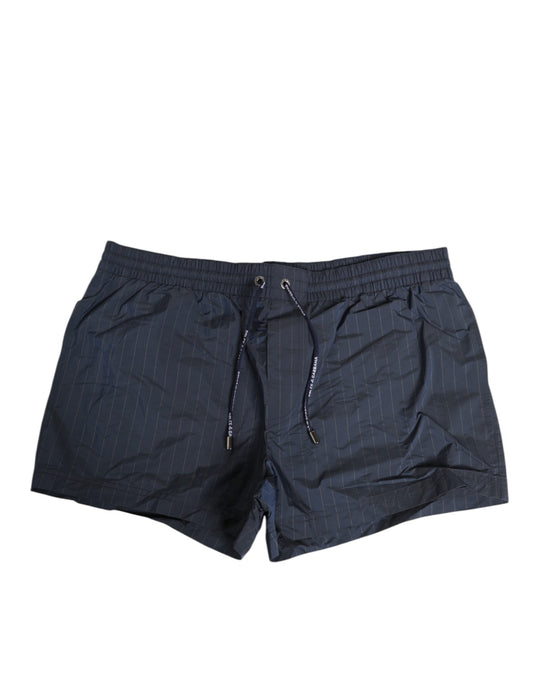 Dolce & Gabbana Marineblaue Polyester-Nylon-Nadelstreifen Herren-Badebekleidung