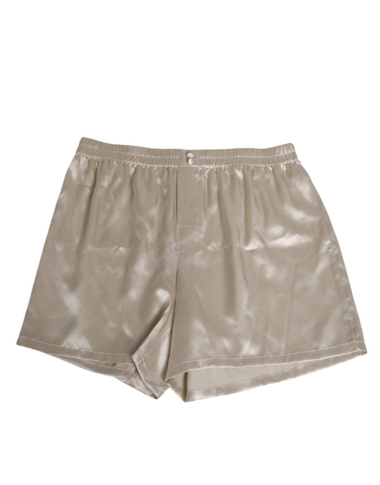 Dolce & Gabbana Beige Seide Satin Elastische Herren Boxer Short Badebekleidung