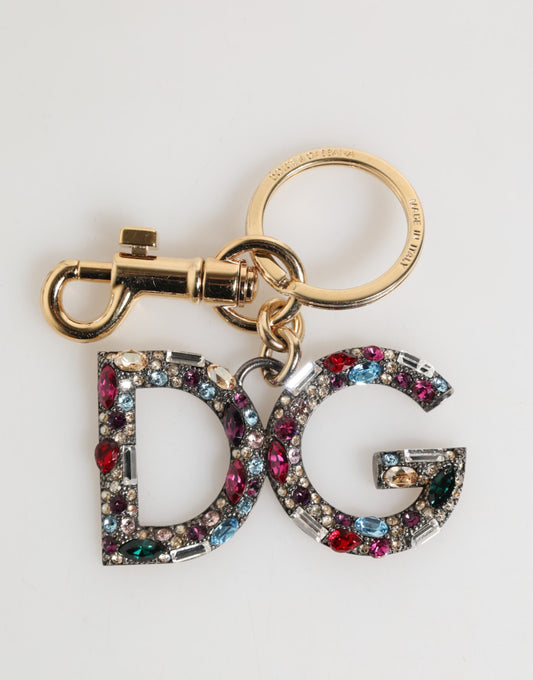Dolce & Gabbana Multicolor Crystal DG Logo Gold Schlüsselanhänger Charm Schlüsselanhänger