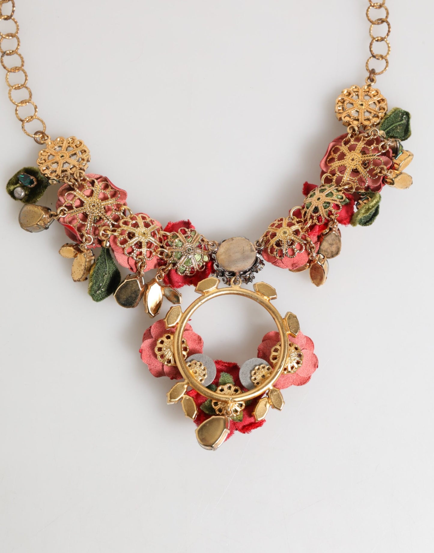 Dolce & Gabbana Rote Rose Floral Crystal verschönert Statement Schmuck Halskette